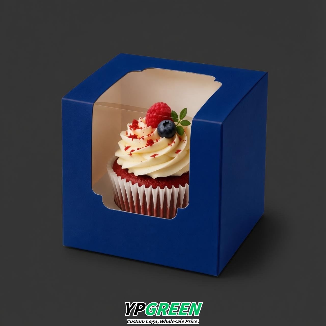 Prussian Blue Individual 3.5 inches Square Paper Cupcake Box Containers with Windows & Inserts