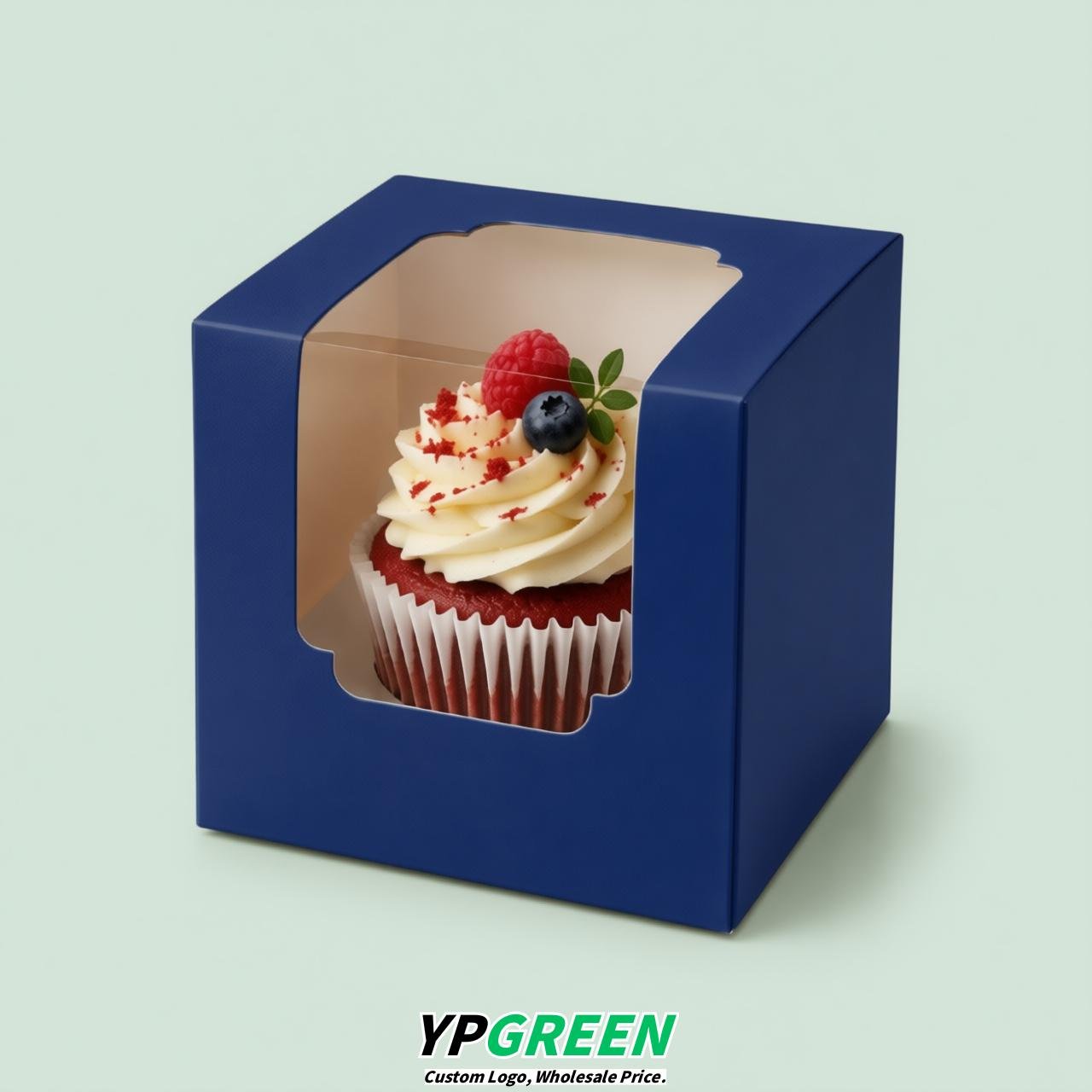 Prussian Blue Individual 3.5 inches Square Paper Cupcake Box Containers with Windows & Inserts