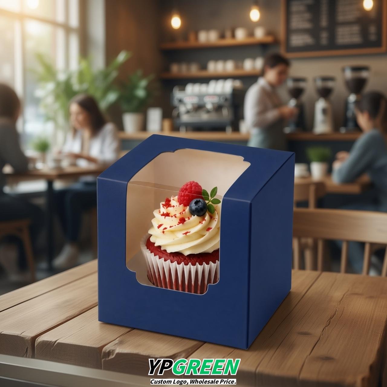 Prussian Blue Individual 3.5 inches Square Paper Cupcake Box Containers with Windows & Inserts