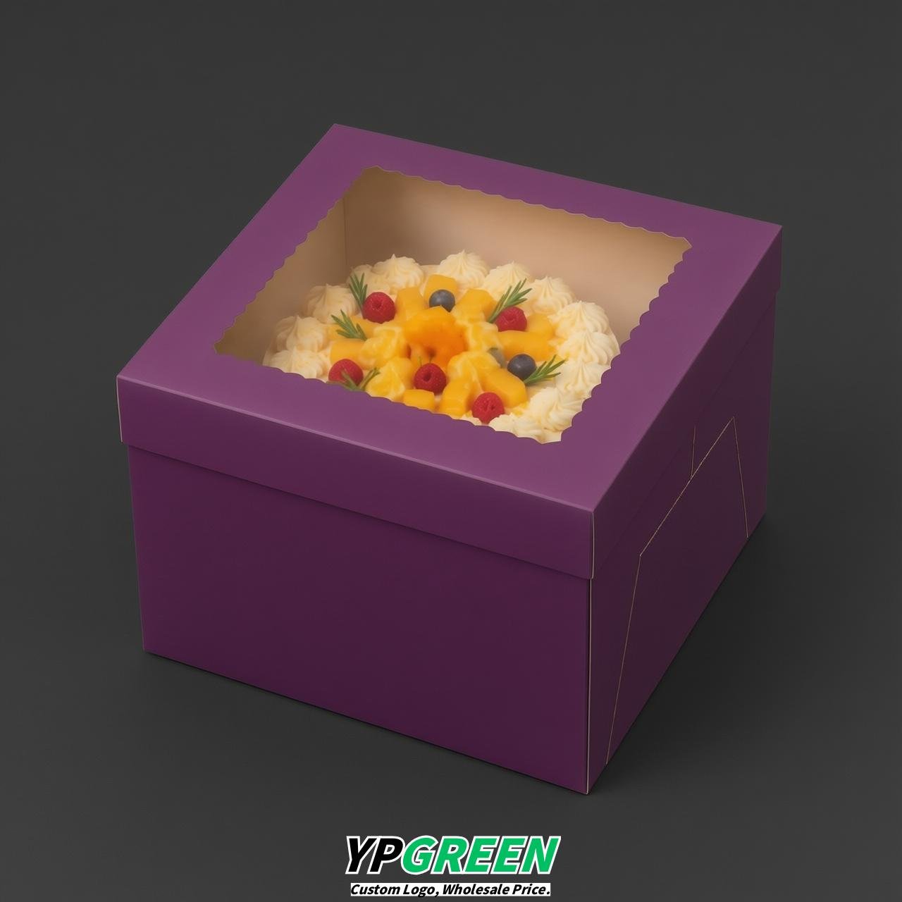 Purple 10 & 12 inches Tall Cake Box with Window - Square Cardboard Cake Box