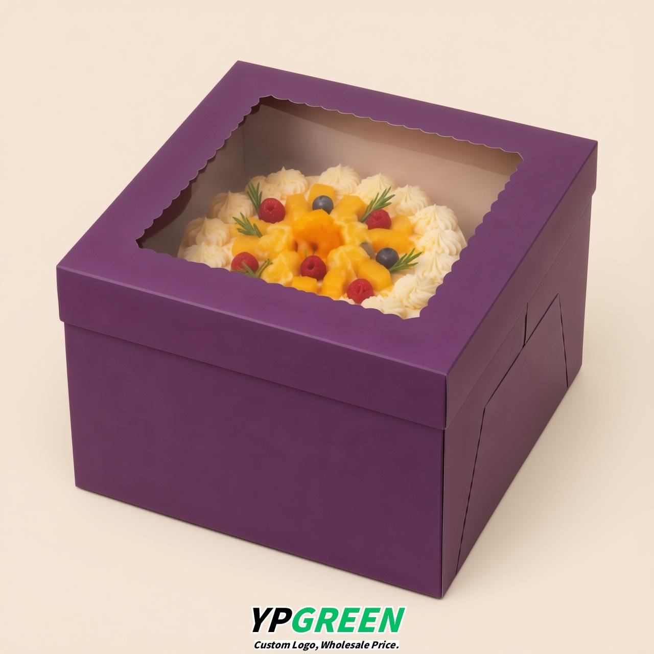 Purple 10 & 12 inches Tall Cake Box with Window - Square Cardboard Cake Box