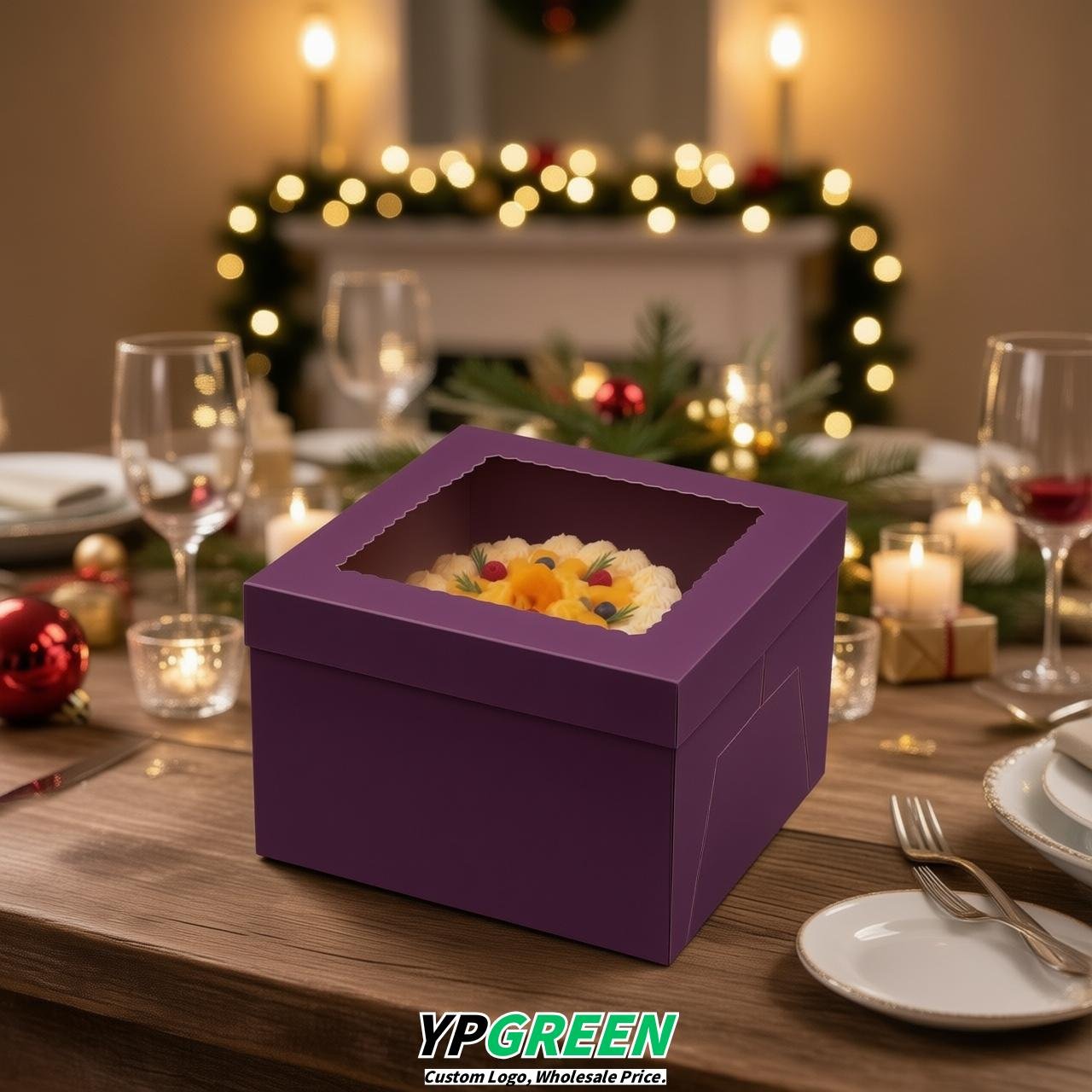 Purple 10 & 12 inches Tall Cake Box with Window - Square Cardboard Cake Box