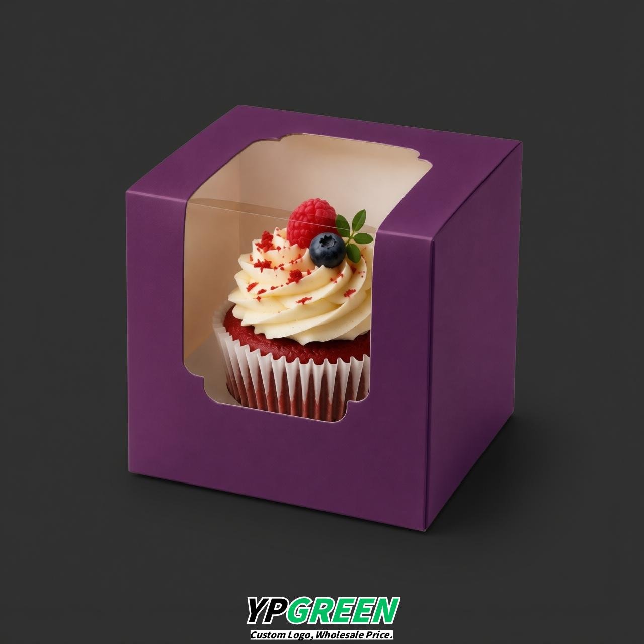 Purple Individual 3.5 inches Square Paper Cupcake Box Containers with Windows & Inserts