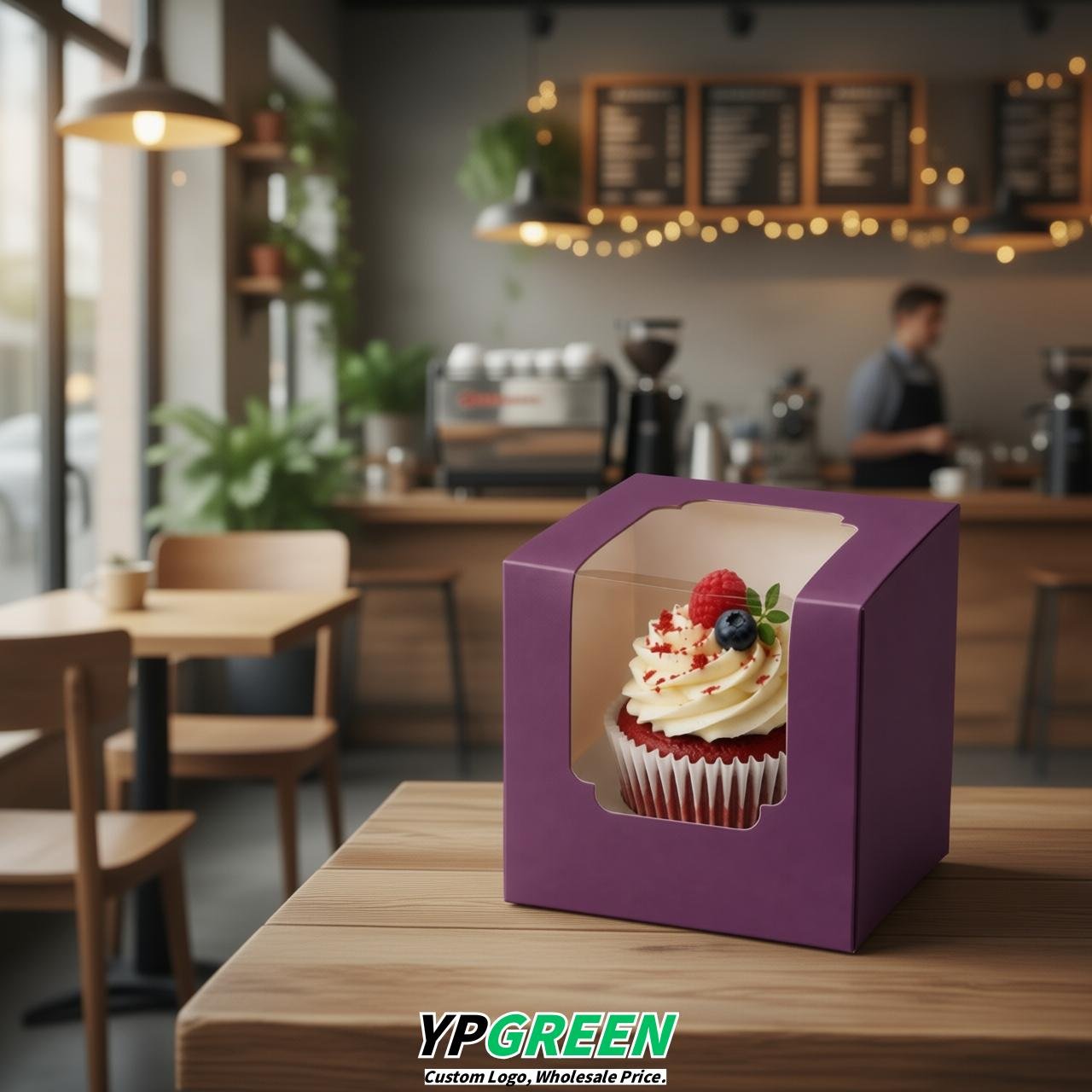 Purple Individual 3.5 inches Square Paper Cupcake Box Containers with Windows & Inserts