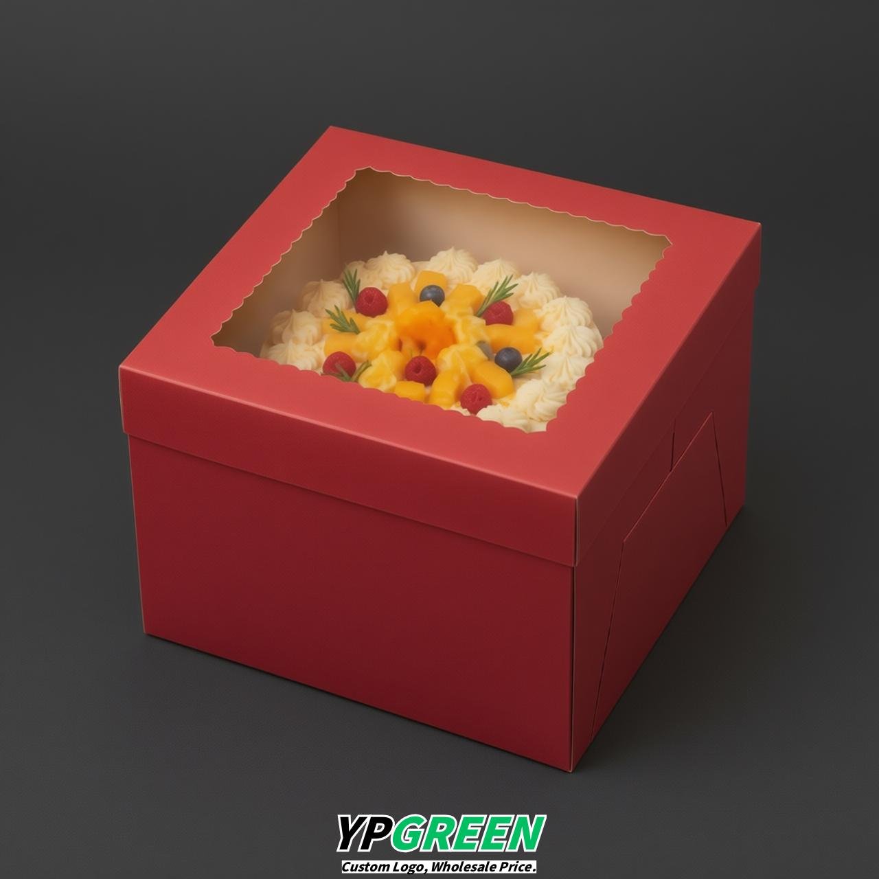 Red 10 & 12 inches Tall Cake Box with Window - Square Cardboard Cake Box