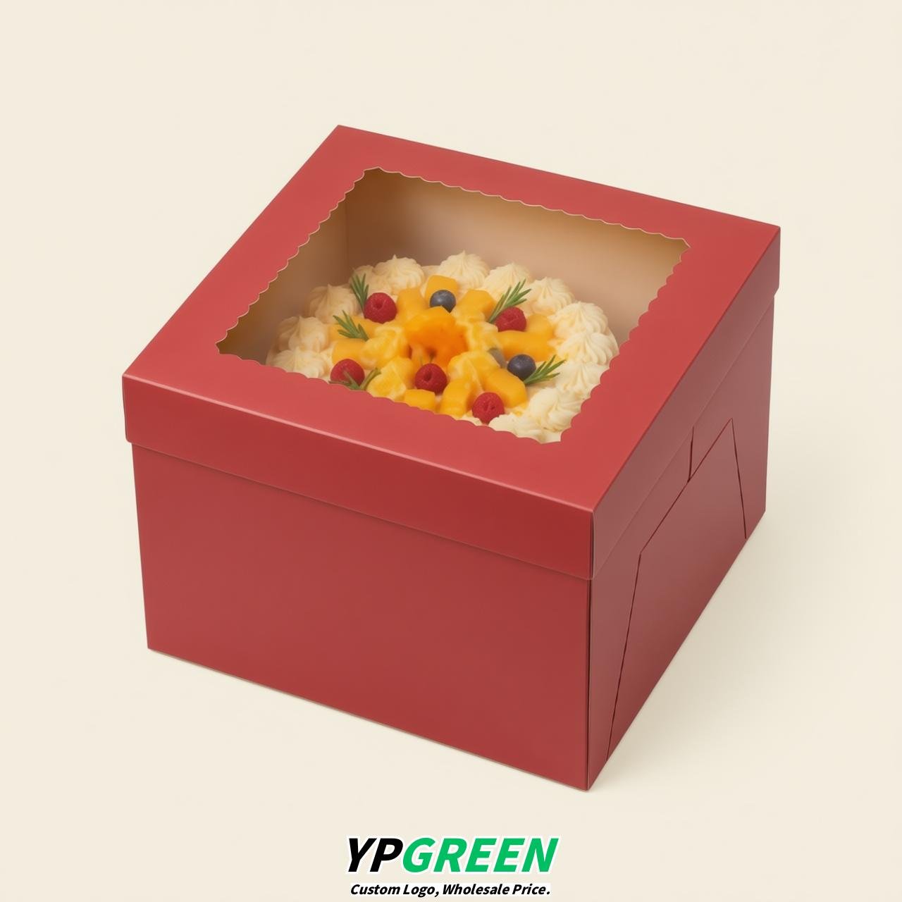 Red 10 & 12 inches Tall Cake Box with Window - Square Cardboard Cake Box