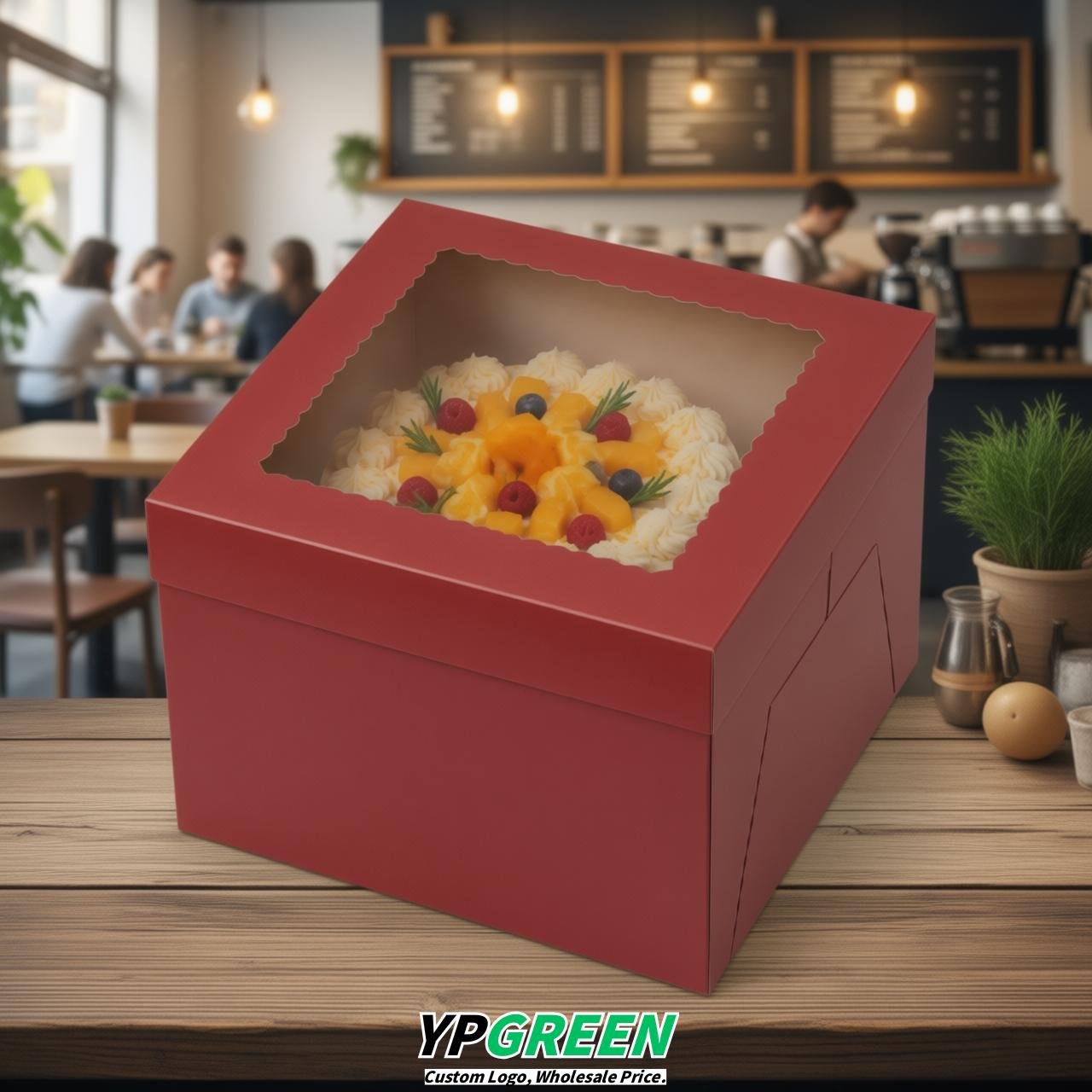Red 10 & 12 inches Tall Cake Box with Window - Square Cardboard Cake Box