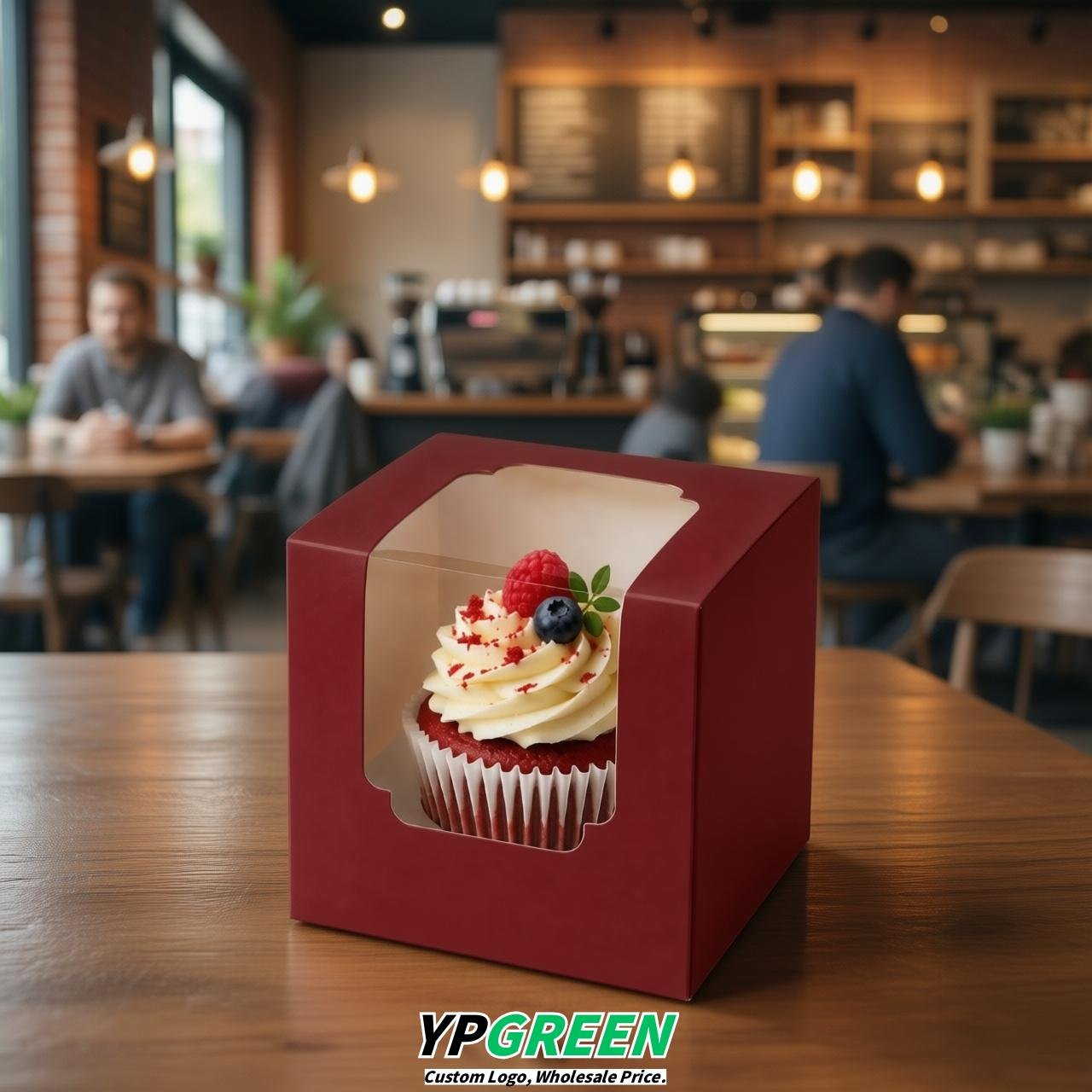 Red Individual 3.5 inches Square Paper Cupcake Box Containers with Windows & Inserts