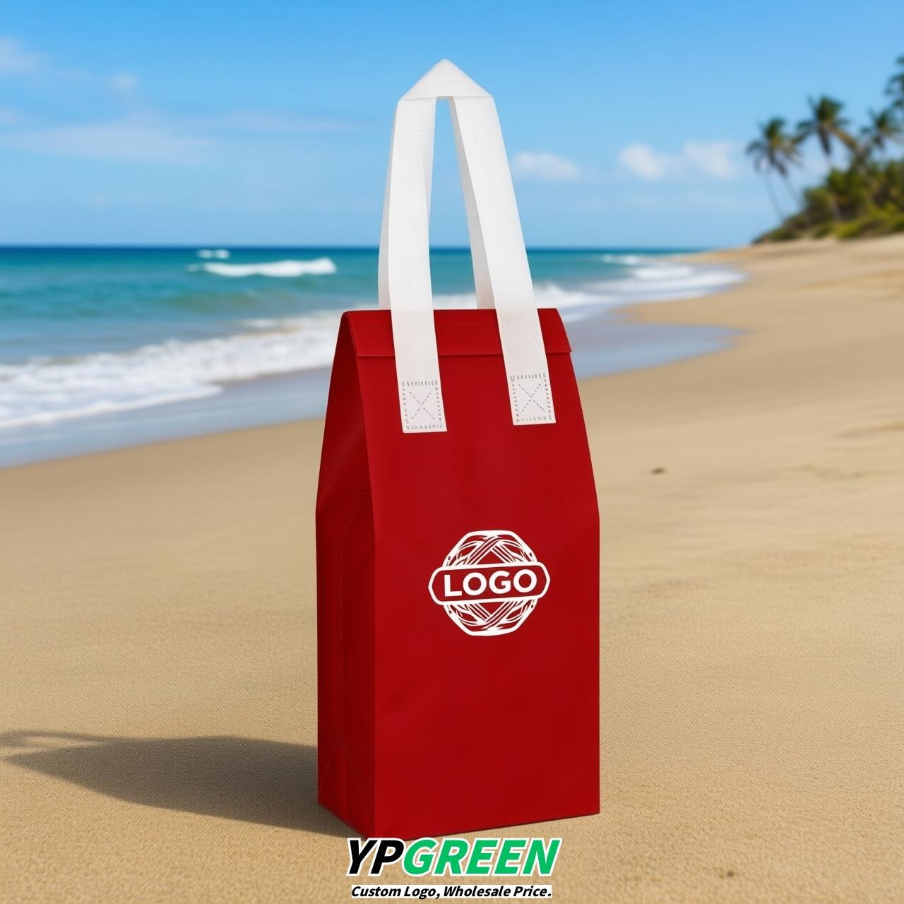 Red Individual insulated take away bags wholesale 11x4.7x3.9 inches Thermal Beverage Take Out Bags