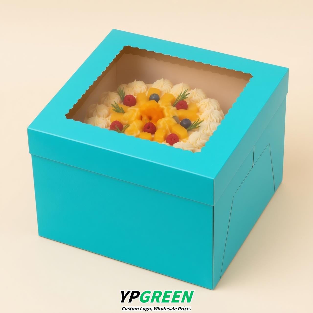 Robin Egg Blue 10 & 12 inches Tall Cake Box with Window - Square Cardboard Cake Box