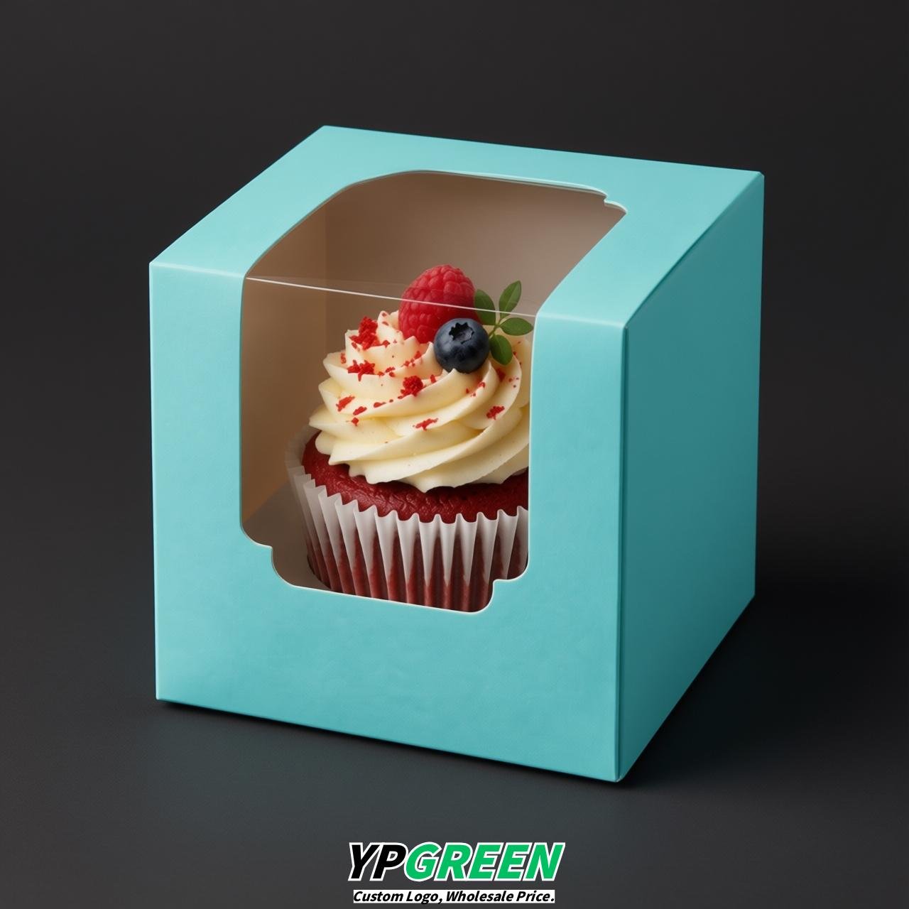 Robin Egg Blue Individual 3.5 inches Square Paper Cupcake Box Containers with Windows & Inserts