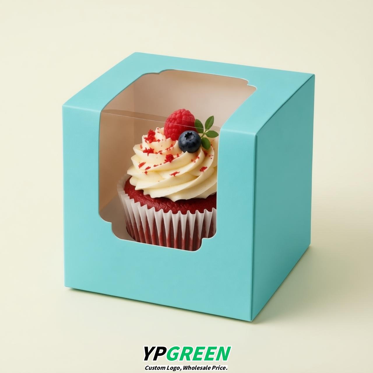 Robin Egg Blue Individual 3.5 inches Square Paper Cupcake Box Containers with Windows & Inserts