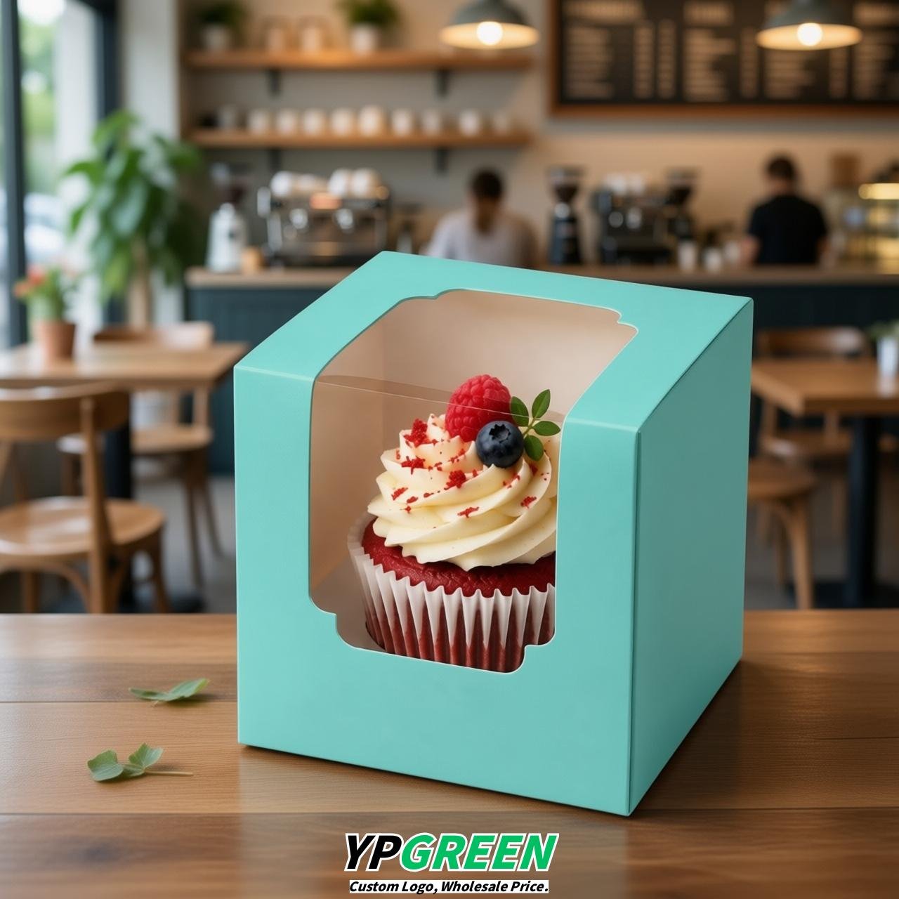 Robin Egg Blue Individual 3.5 inches Square Paper Cupcake Box Containers with Windows & Inserts