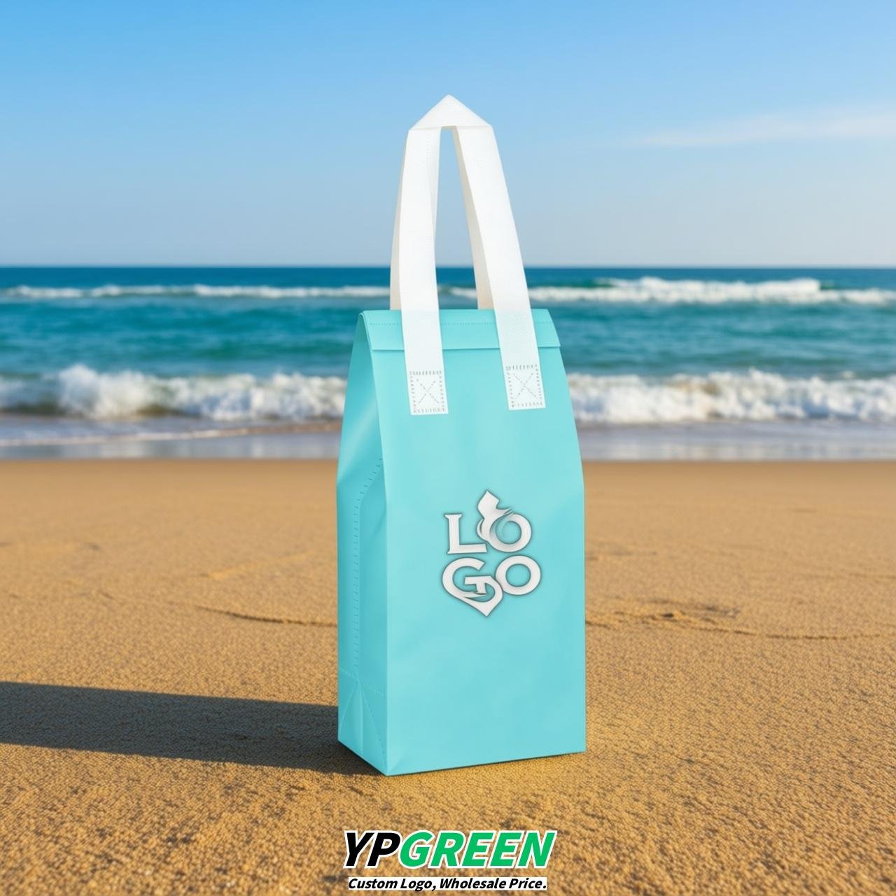 Robin Egg Blue Individual insulated take away bags wholesale 11x4.7x3.9 inches Thermal Beverage Take Out Bags