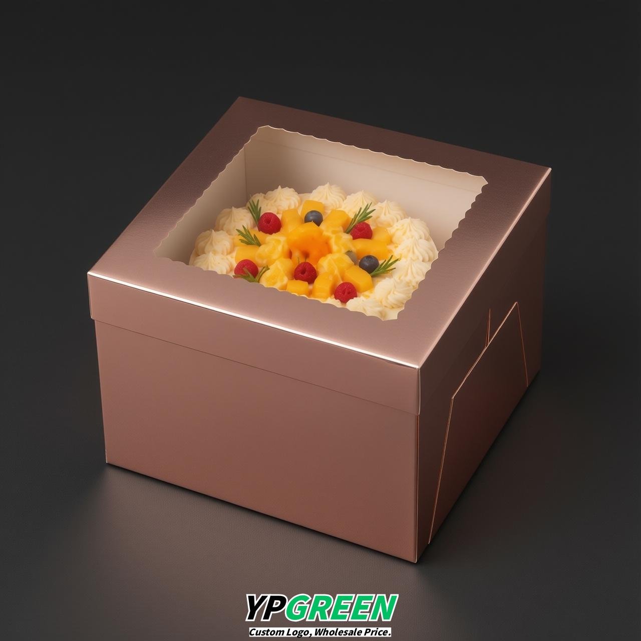 Rose Gold 10 & 12 inches Tall Cake Box with Window - Square Cardboard Cake Box