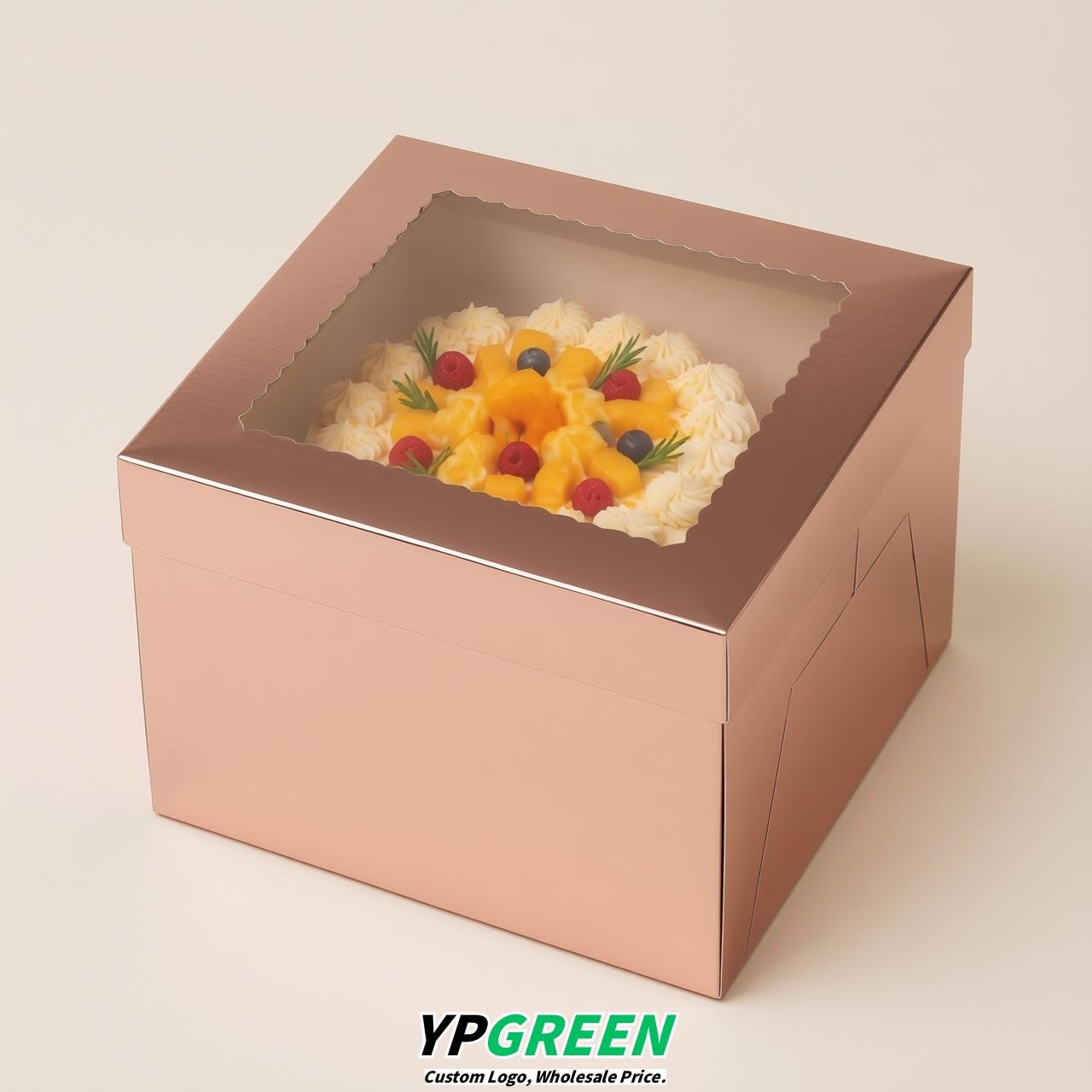 Rose Gold 10 & 12 inches Tall Cake Box with Window - Square Cardboard Cake Box