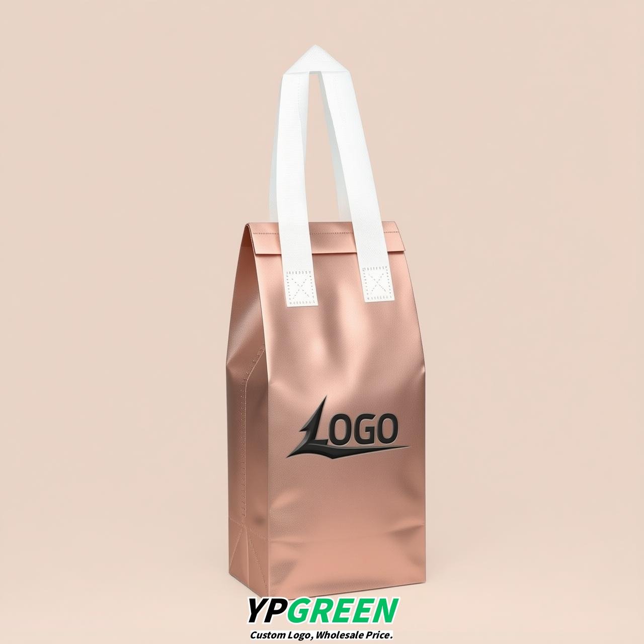 Rose Gold Individual insulated take away bags wholesale 11x4.7x3.9 inches Thermal Beverage Take Out Bags