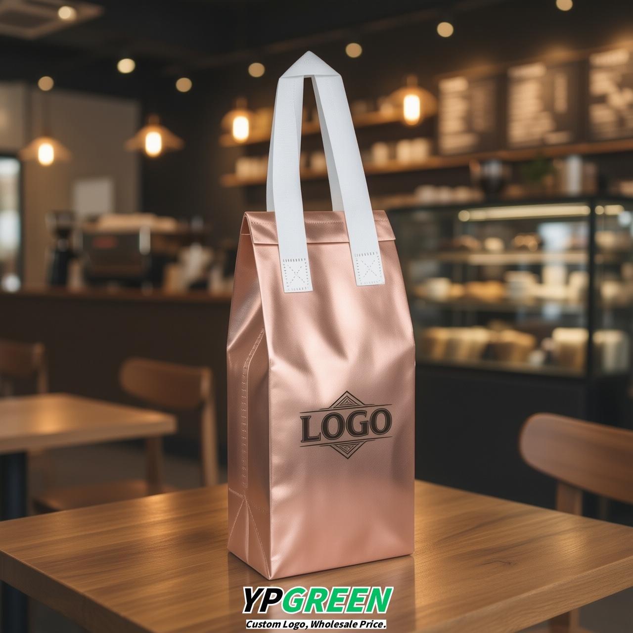 Rose Gold Individual insulated take away bags wholesale 11x4.7x3.9 inches Thermal Beverage Take Out Bags
