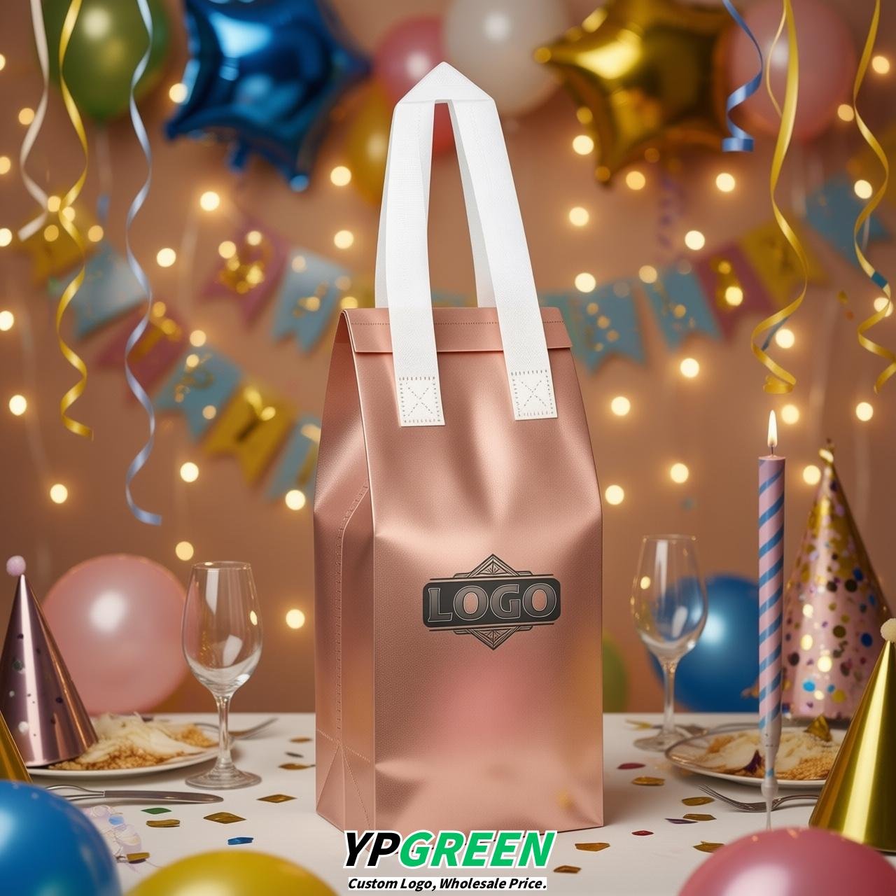Rose Gold Individual insulated take away bags wholesale 11x4.7x3.9 inches Thermal Beverage Take Out Bags