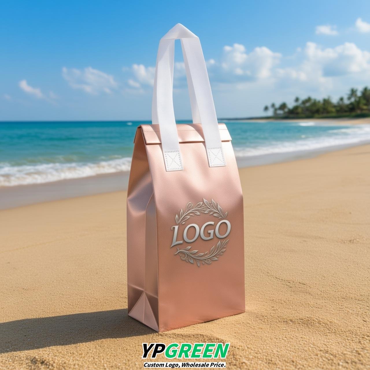 Rose Gold Individual insulated take away bags wholesale 11x4.7x3.9 inches Thermal Beverage Take Out Bags