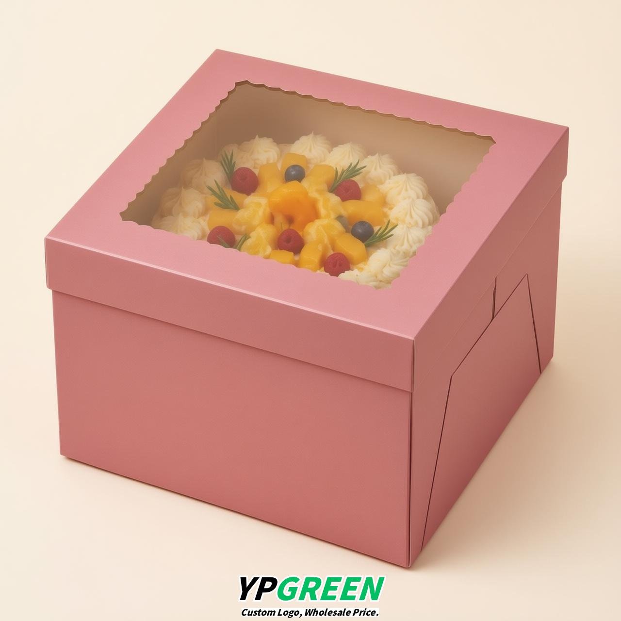 Rose Pink 10 & 12 inches Tall Cake Box with Window - Square Cardboard Cake Box