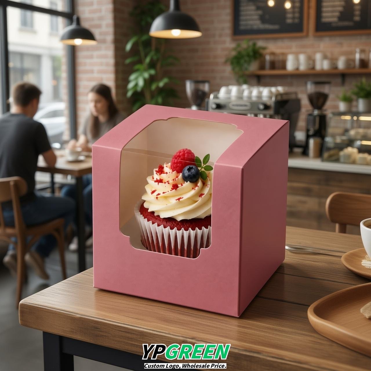 Rose Pink Individual 3.5 inches Square Paper Cupcake Box Containers with Windows & Inserts Rose Pink Individual 3.5 inches Square Paper Cupcake Box Containers with Windows & Inserts