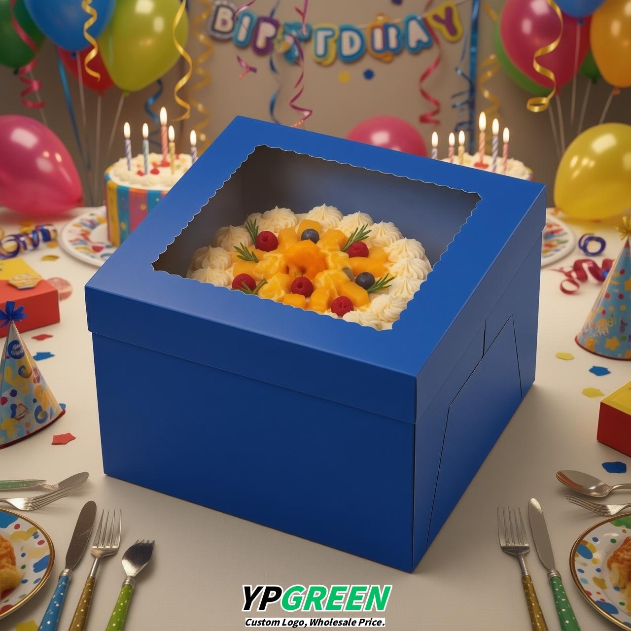 Royal Blue 10 & 12 inches Tall Cake Box with Window - Square Cardboard Cake Box Royal Blue 10 & 12 inches Tall Cake Box with Window - Square Cardboard Cake Box