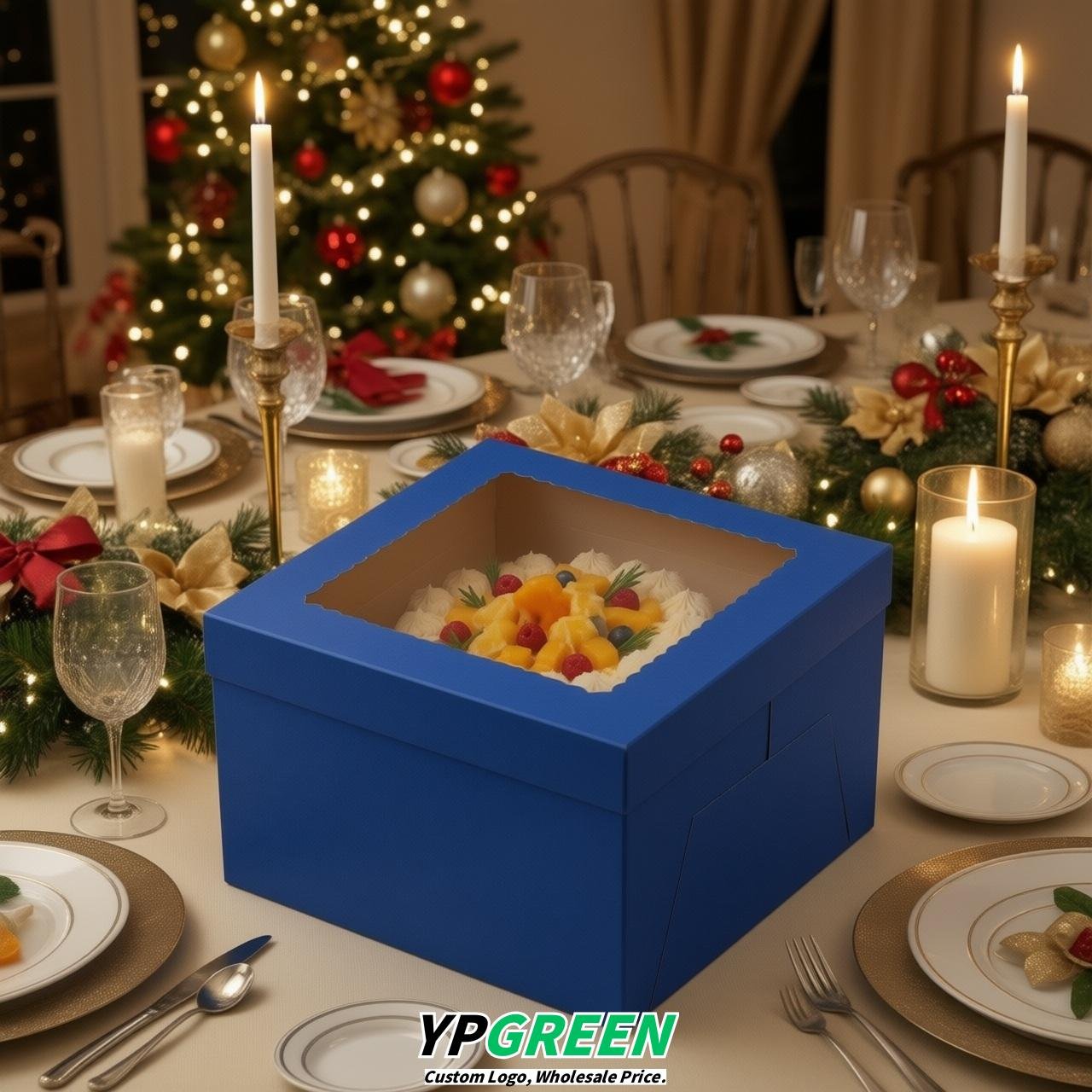 Royal Blue 10 & 12 inches Tall Cake Box with Window - Square Cardboard Cake Box