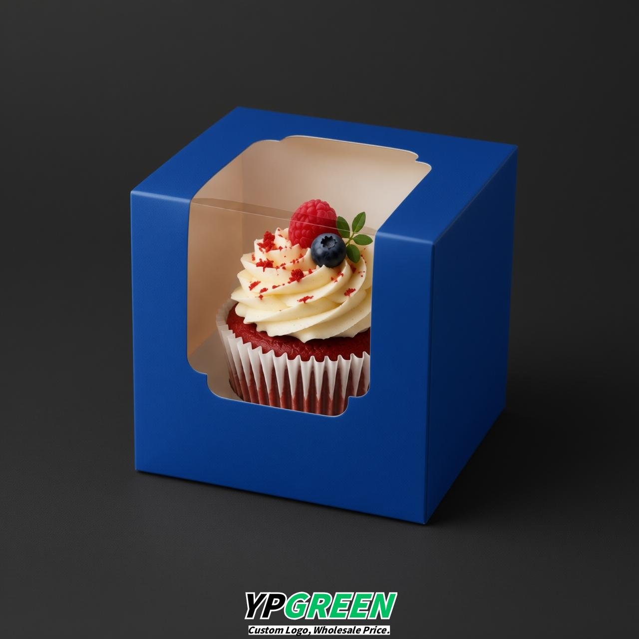 Royal Blue Individual 3.5 inches Square Paper Cupcake Box Containers with Windows & Inserts