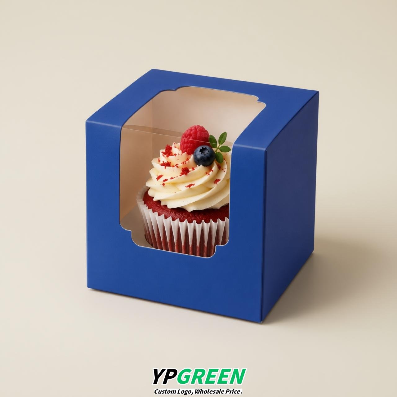 Royal Blue Individual 3.5 inches Square Paper Cupcake Box Containers with Windows & Inserts