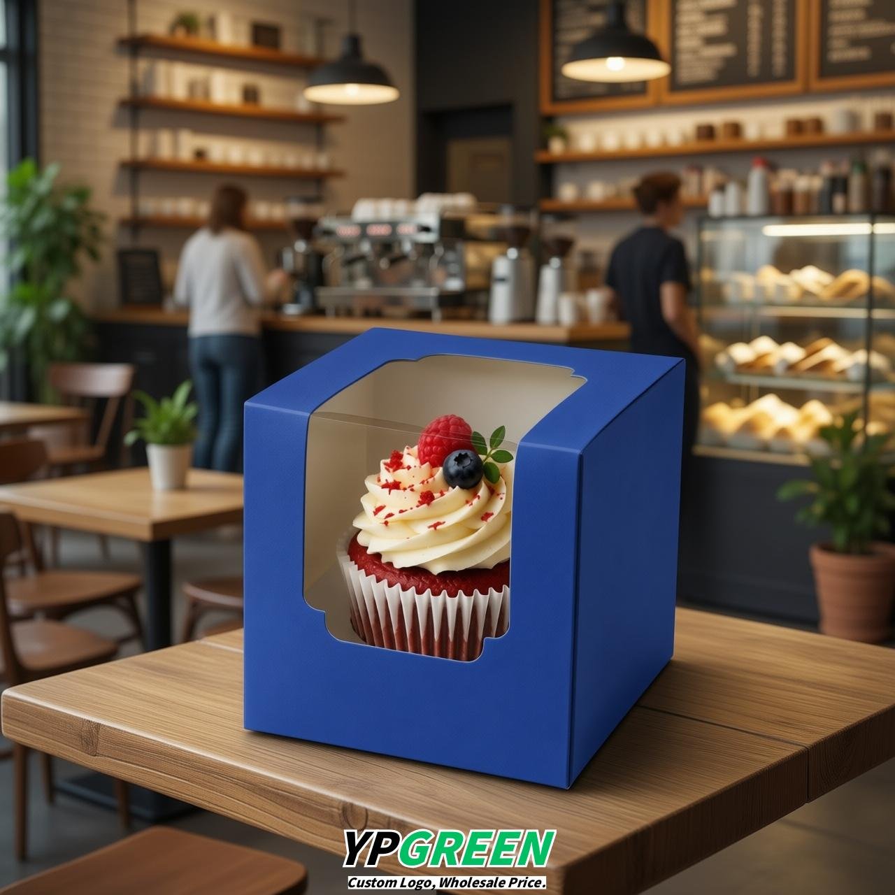 Royal Blue Individual 3.5 inches Square Paper Cupcake Box Containers with Windows & Inserts