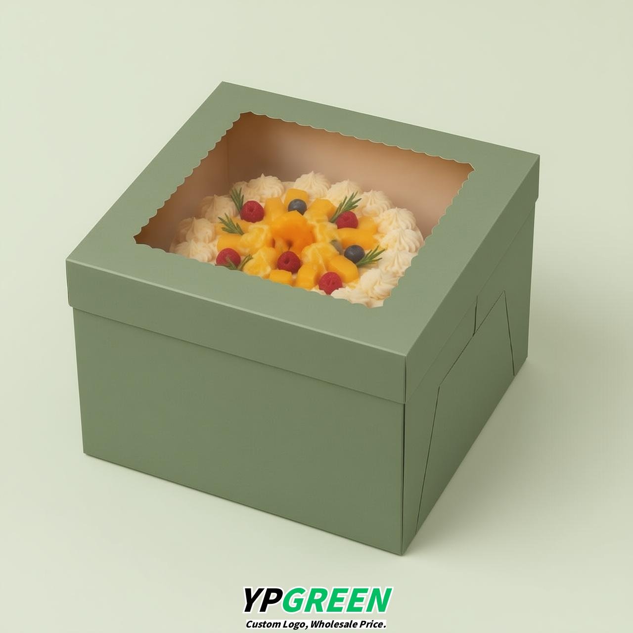 Sage Green 10 & 12 inches Tall Cake Box with Window - Square Cardboard Cake Box