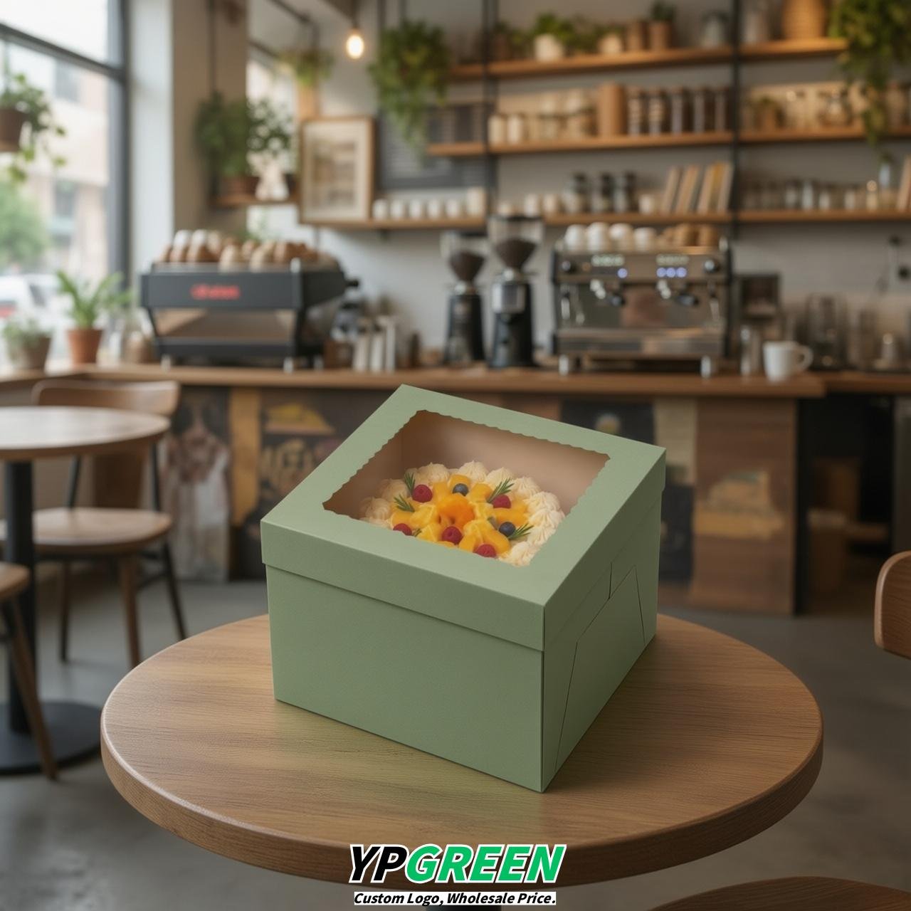 Sage Green 10 & 12 inches Tall Cake Box with Window - Square Cardboard Cake Box