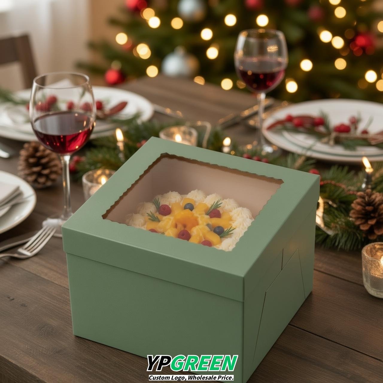 Sage Green 10 & 12 inches Tall Cake Box with Window - Square Cardboard Cake Box