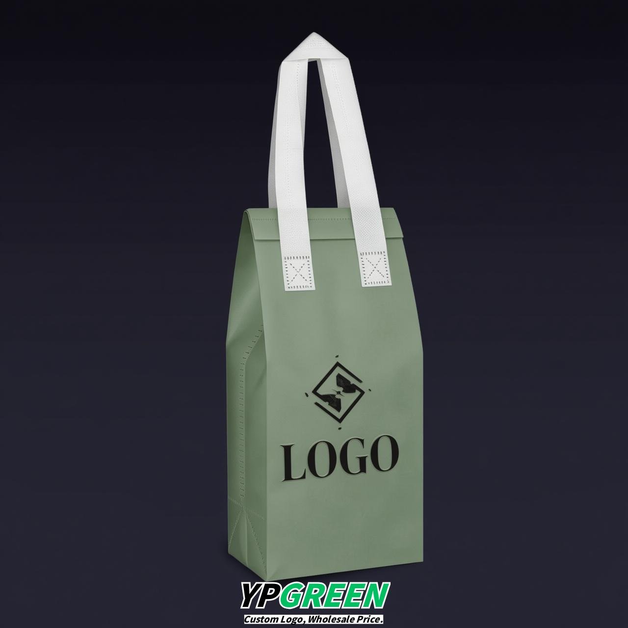 Sage Green Individual insulated take away bags wholesale 11x4.7x3.9 inches Thermal Beverage Take Out Bags