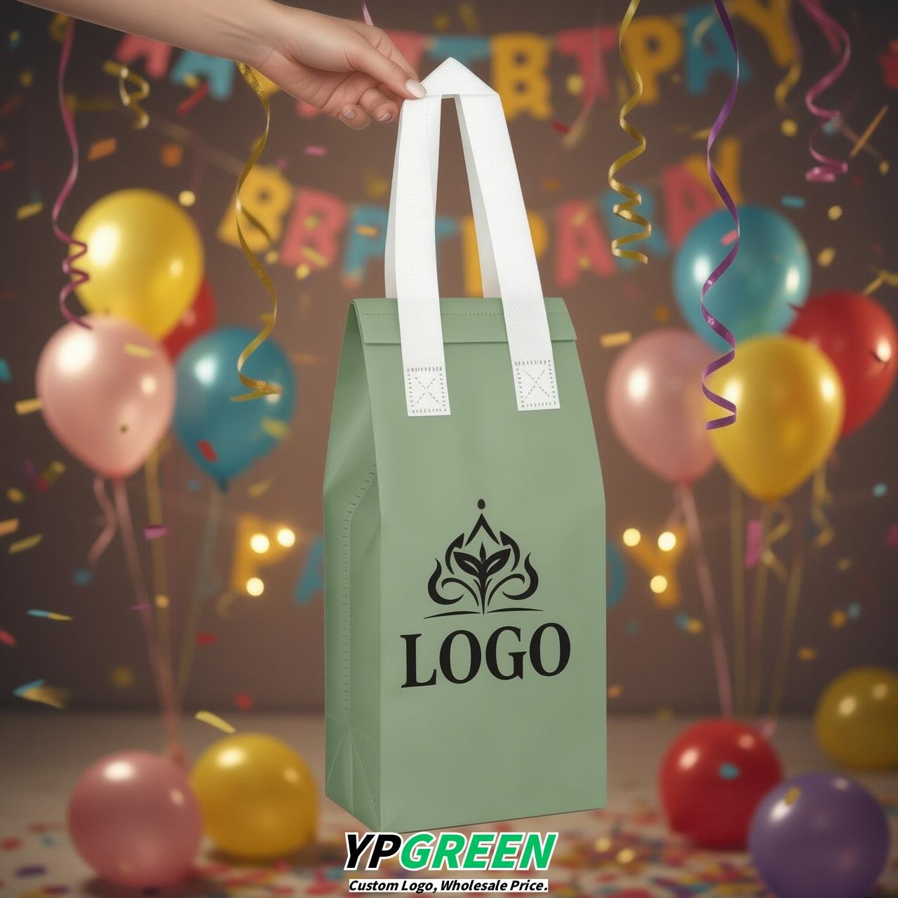 Sage Green Individual insulated take away bags wholesale 11x4.7x3.9 inches Thermal Beverage Take Out Bags