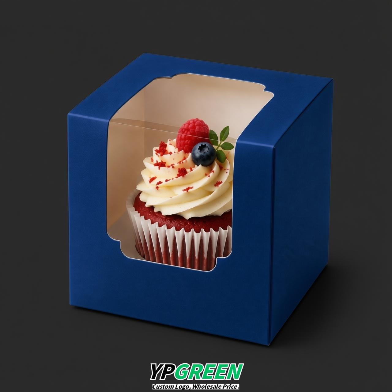 Sapphire Individual 3.5 inches Square Paper Cupcake Box Containers with Windows & Inserts