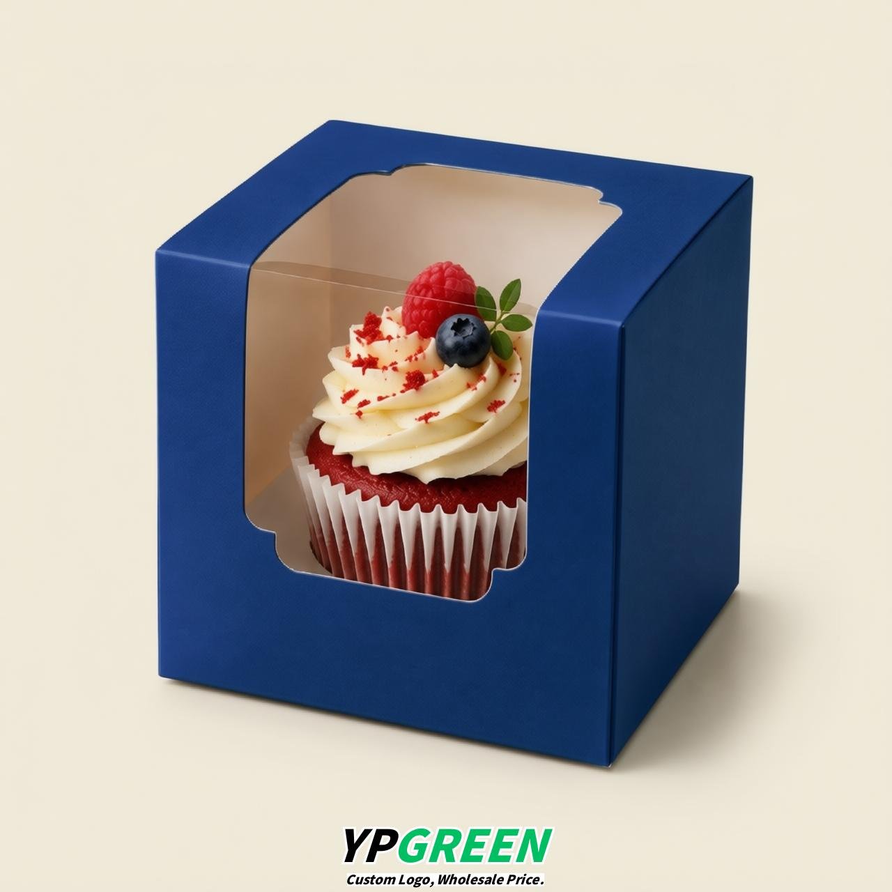 Sapphire Individual 3.5 inches Square Paper Cupcake Box Containers with Windows & Inserts