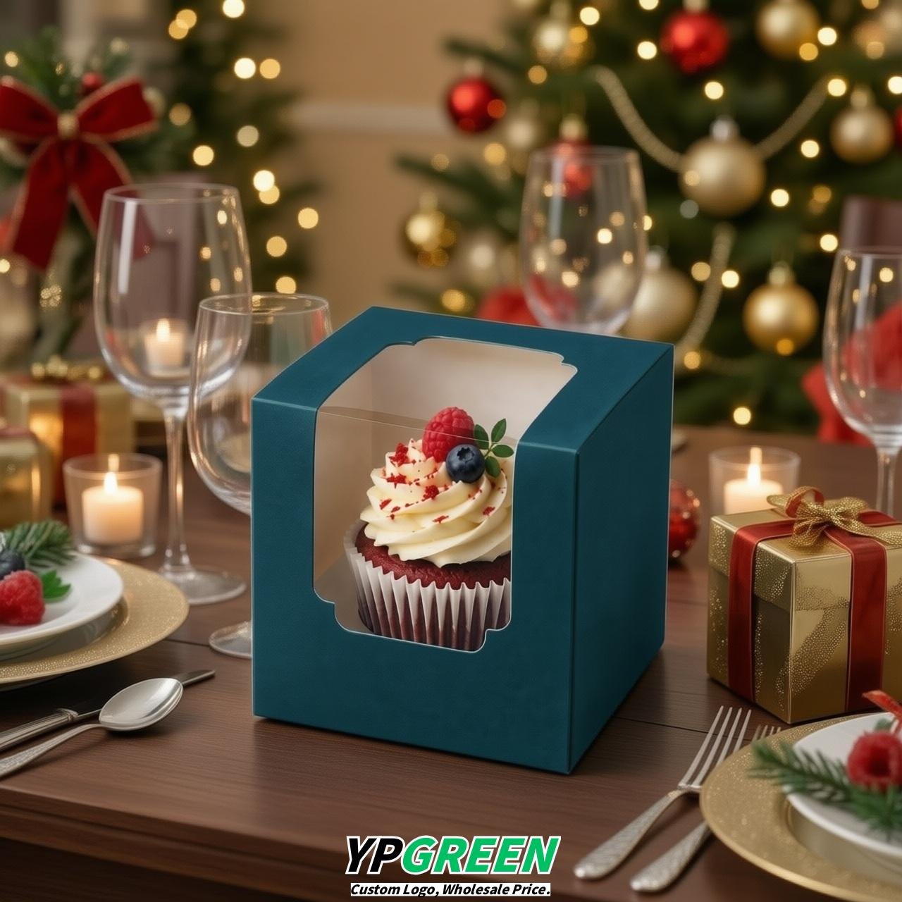 Sapphire Individual 3.5 inches Square Paper Cupcake Box Containers with Windows & Inserts