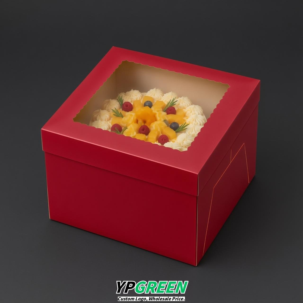 Scarlet 10 & 12 inches Tall Cake Box with Window - Square Cardboard Cake Box