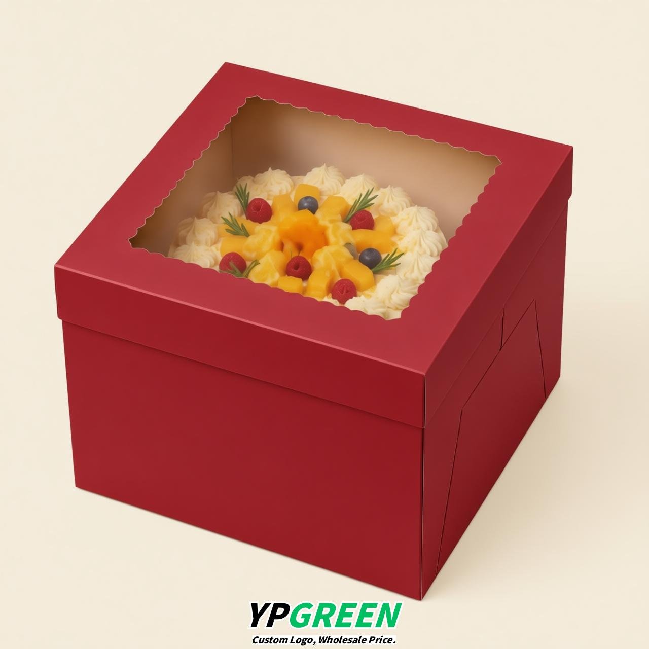 Scarlet 10 & 12 inches Tall Cake Box with Window - Square Cardboard Cake Box