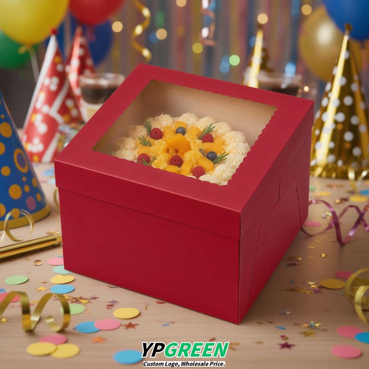 Scarlet 10 & 12 inches Tall Cake Box with Window - Square Cardboard Cake Box