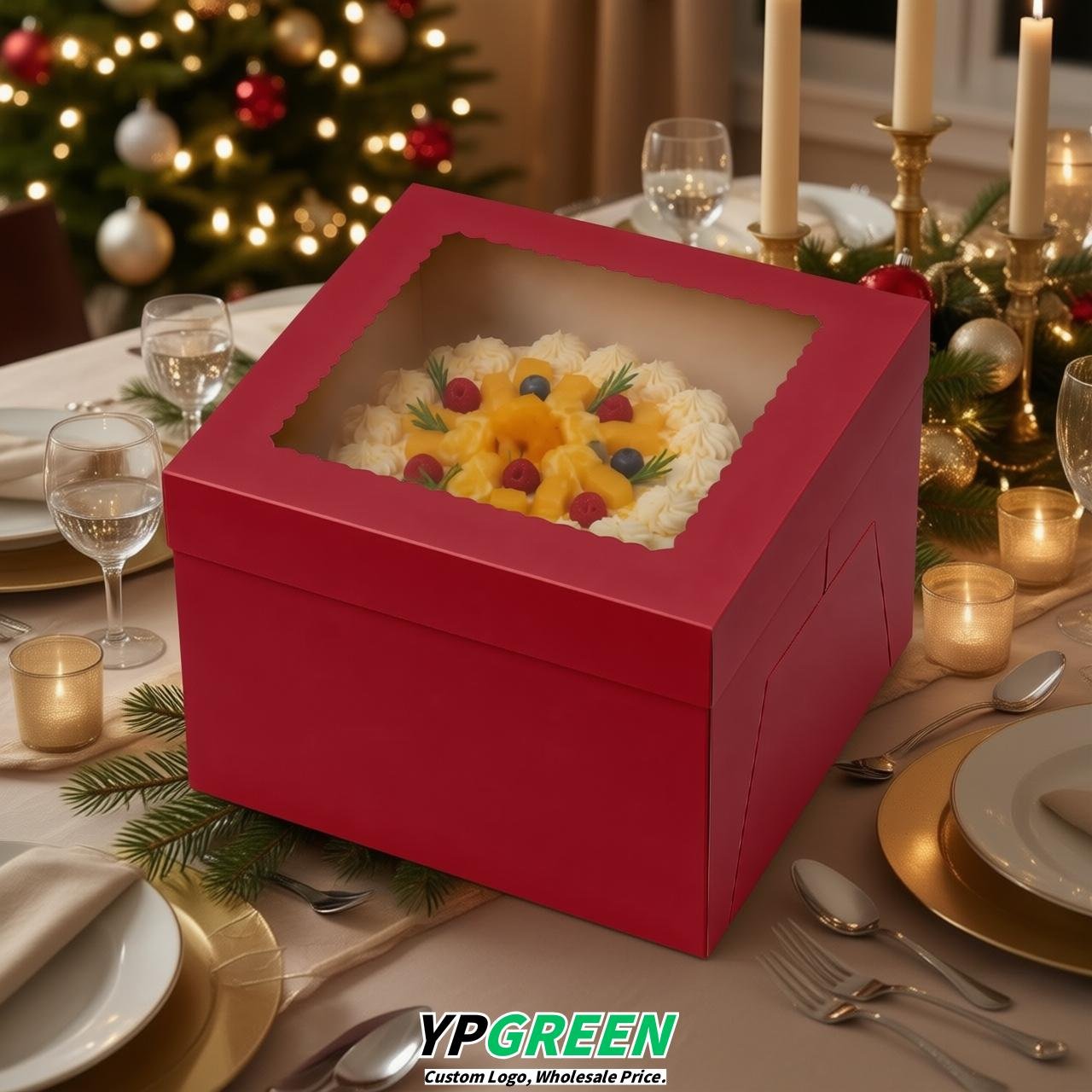 Scarlet 10 & 12 inches Tall Cake Box with Window - Square Cardboard Cake Box