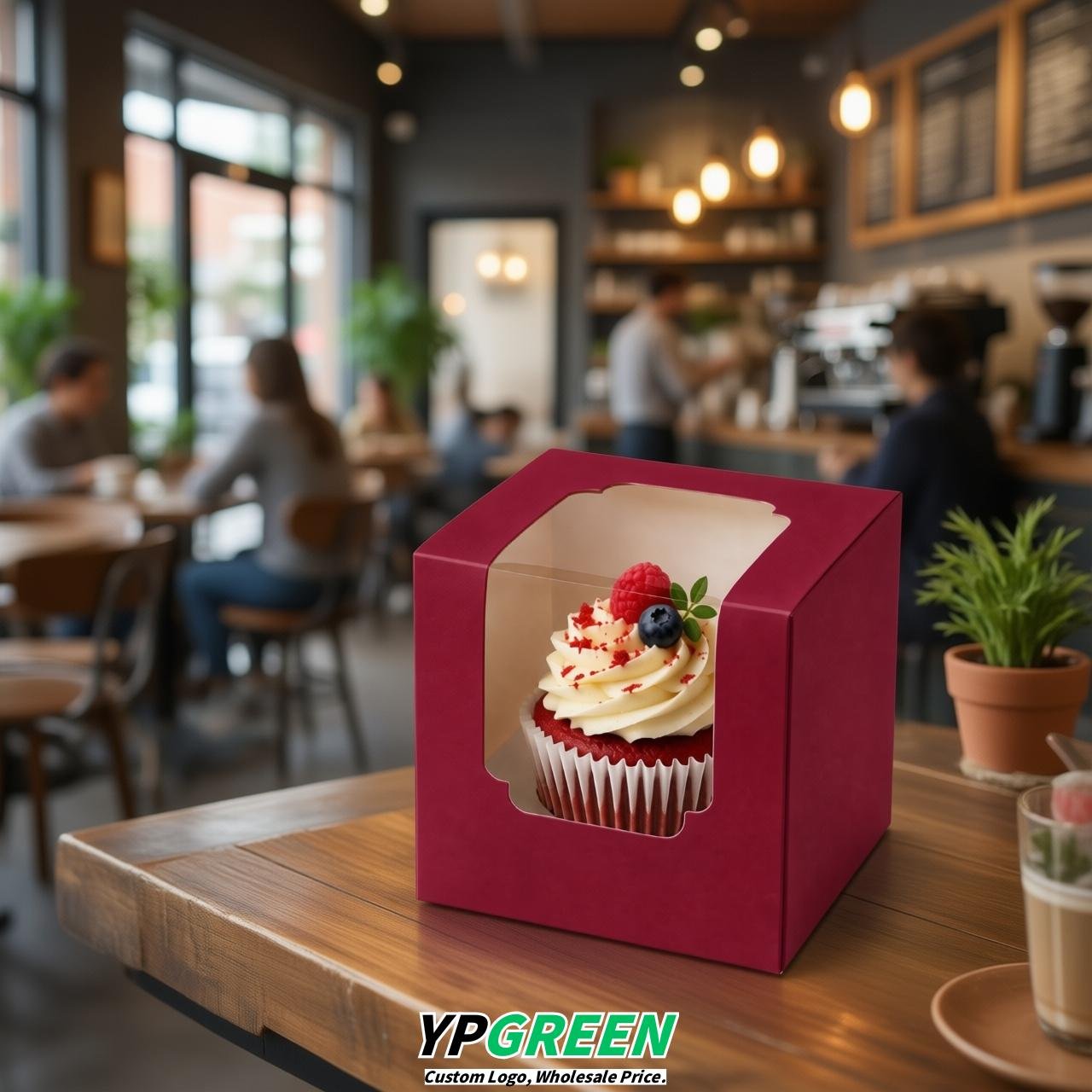 Scarlet Individual 3.5 inches Square Paper Cupcake Box Containers with Windows & Inserts