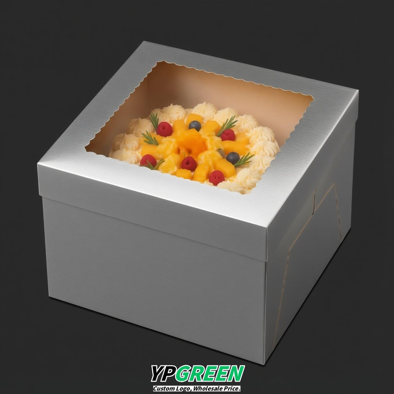 Silver 10 & 12 inches Tall Cake Box with Window - Square Cardboard Cake Box