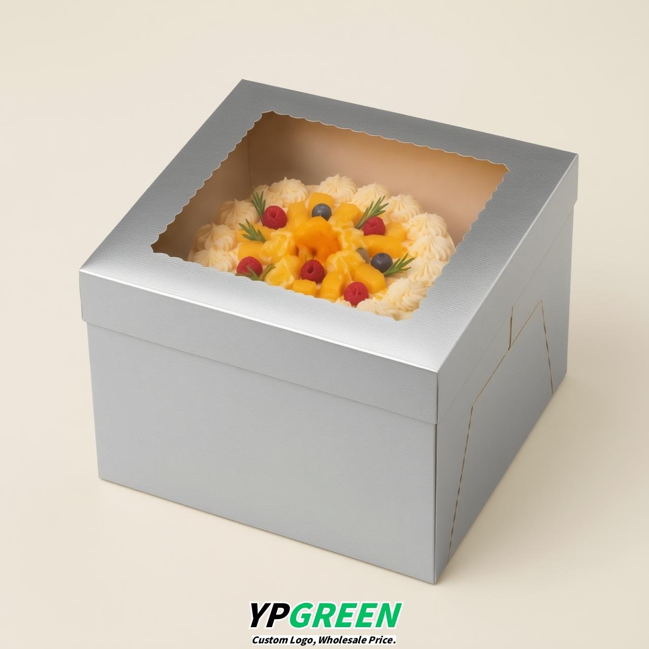Silver 10 & 12 inches Tall Cake Box with Window - Square Cardboard Cake Box