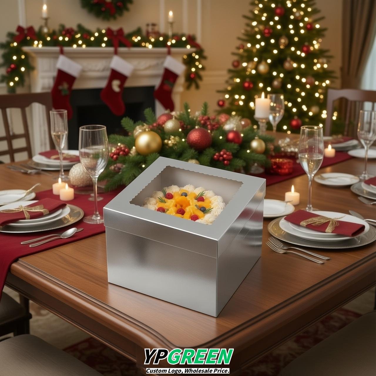 Silver 10 & 12 inches Tall Cake Box with Window - Square Cardboard Cake Box Silver 10 & 12 inches Tall Cake Box with Window - Square Cardboard Cake Box