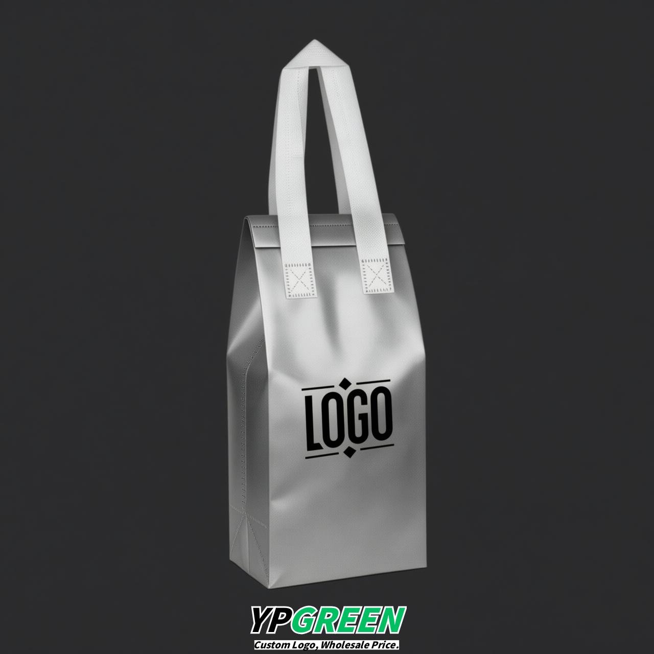 Silver Individual insulated take away bags wholesale 11x4.7x3.9 inches Thermal Beverage Take Out Bags