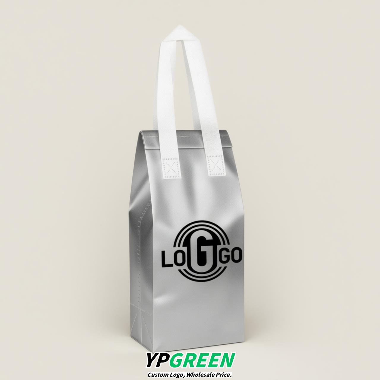 Silver Individual insulated take away bags wholesale 11x4.7x3.9 inches Thermal Beverage Take Out Bags