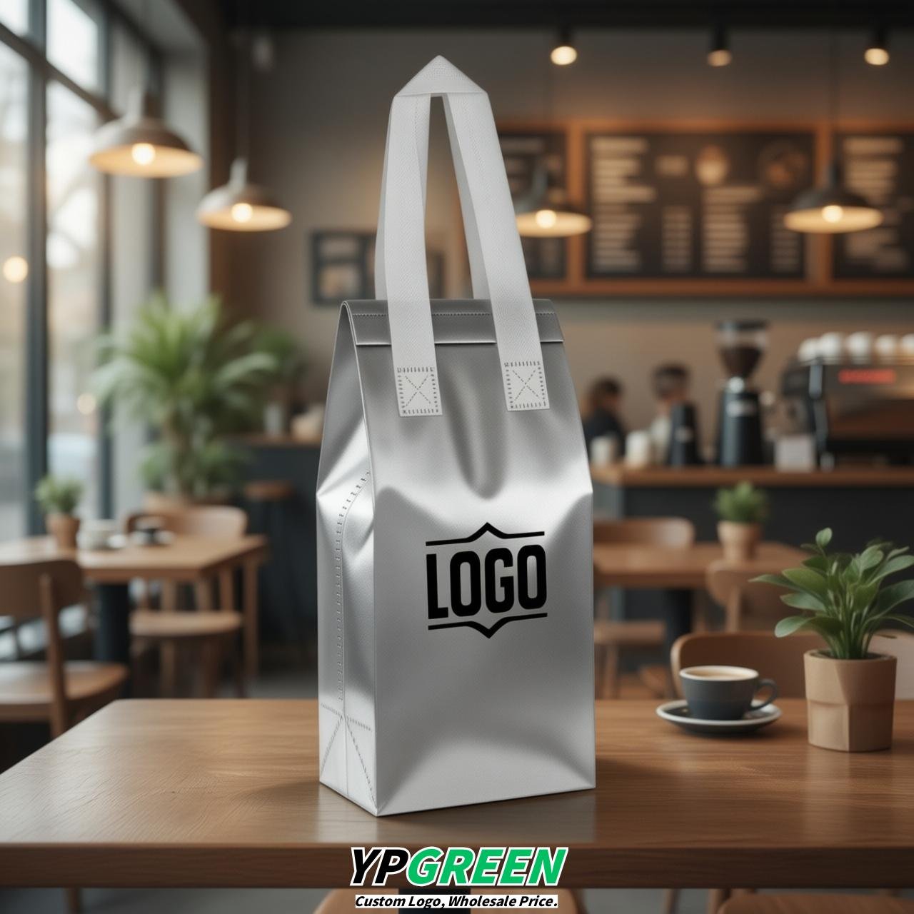 Silver Individual insulated take away bags wholesale 11x4.7x3.9 inches Thermal Beverage Take Out Bags